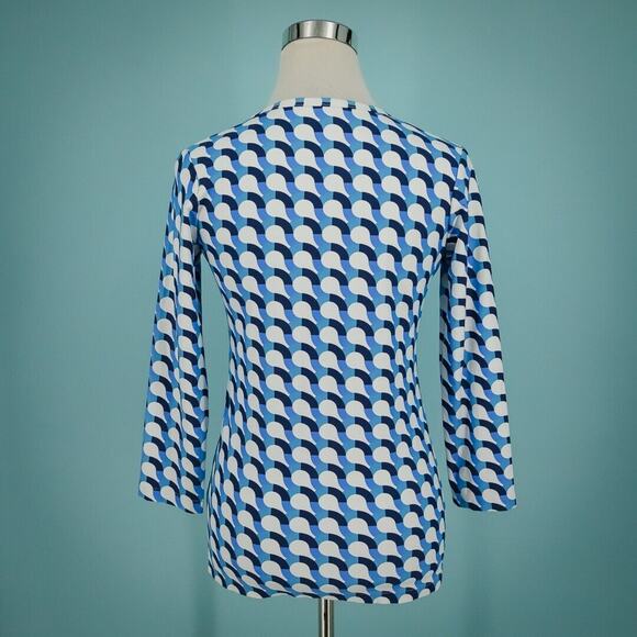 Melly M Size Small S Top Blue Geometric Print V Neck Long Sleeve Catalina Cloth - Picture 2 of 8